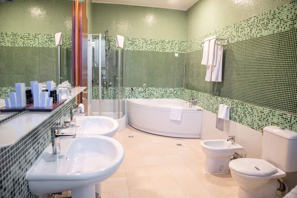 deluxe suite | bathroom | bathtub, free toiletries, hair dryer, slippers