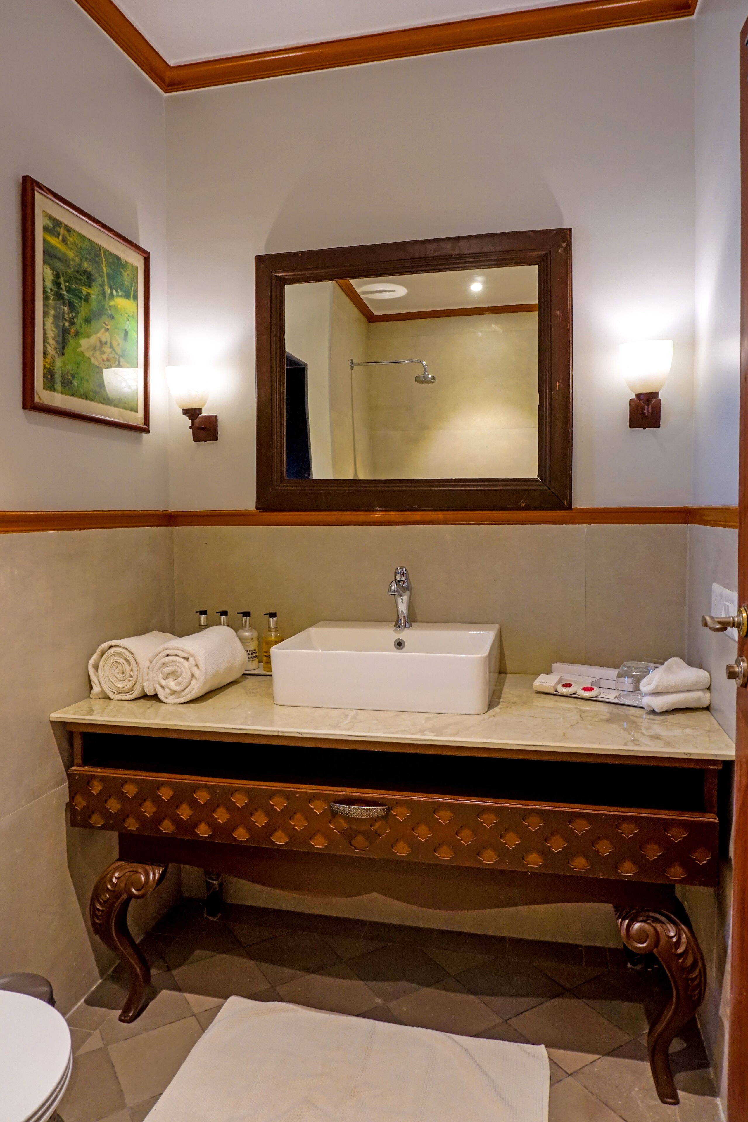 superior room | bathroom | shower, rainfall showerhead, designer toiletries, hair dryer
