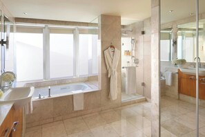 Club room with Lounge Access | Bathroom | Separate tub and shower, deep soaking tub, rainfall showerhead - The Ritz-Carlton, Dubai International Financial Centre (Dubai)