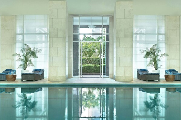 Indoor pool, outdoor pool, sun loungers