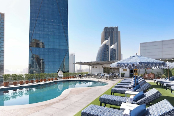 Indoor pool, outdoor pool, sun loungers