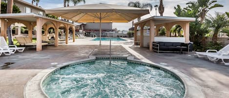 Utendørsbasseng, bassengparasoller og solsenger