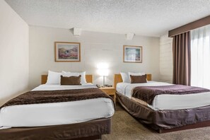 Standard Room, 2 Queen Beds, Non Smoking | Pillowtop beds, desk, blackout drapes, iron/ironing board