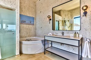 Panorama Apartment | Bathroom | Designer toiletries, hair dryer, bathrobes, slippers - Ocean View House (Cape Town)
