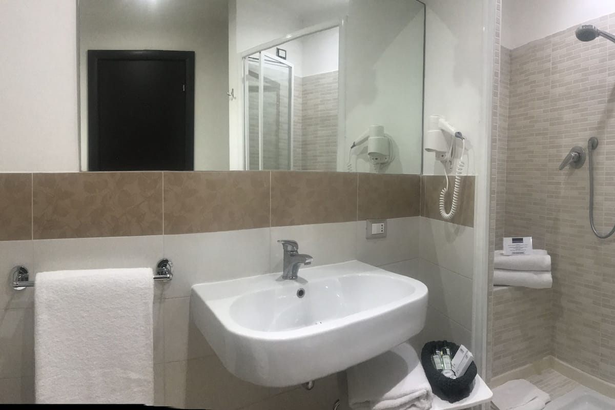 Shower, free toiletries, hair dryer, bidet
