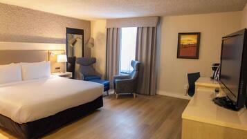 Premium bedding, pillowtop beds, desk, laptop workspace