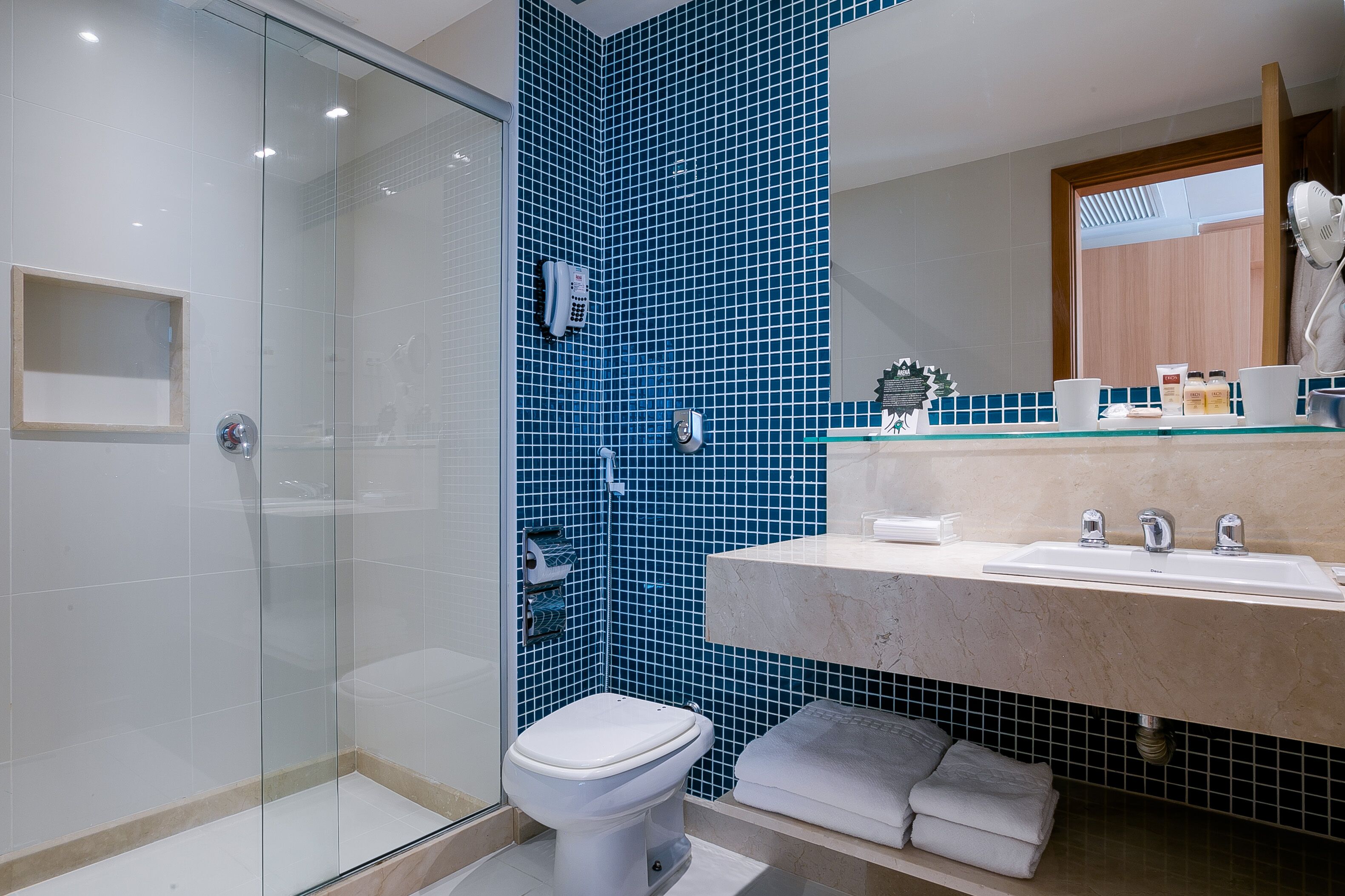 suite, sea view | bathroom | shower, rainfall showerhead, hair dryer, towels