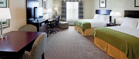 In-room safe, desk, iron/ironing board, cribs (free)
