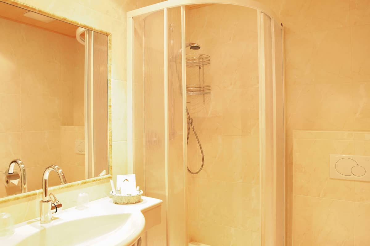 standard double room single use (kieselstein) | bathroom | shower, free toiletries, hair dryer, bathrobes
