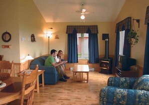 Chalet, 2 Bedrooms, Non Smoking, Partial Sea View | Living area | LCD TV - Villegiature Deux Rivieres Resort (Tracadie)
