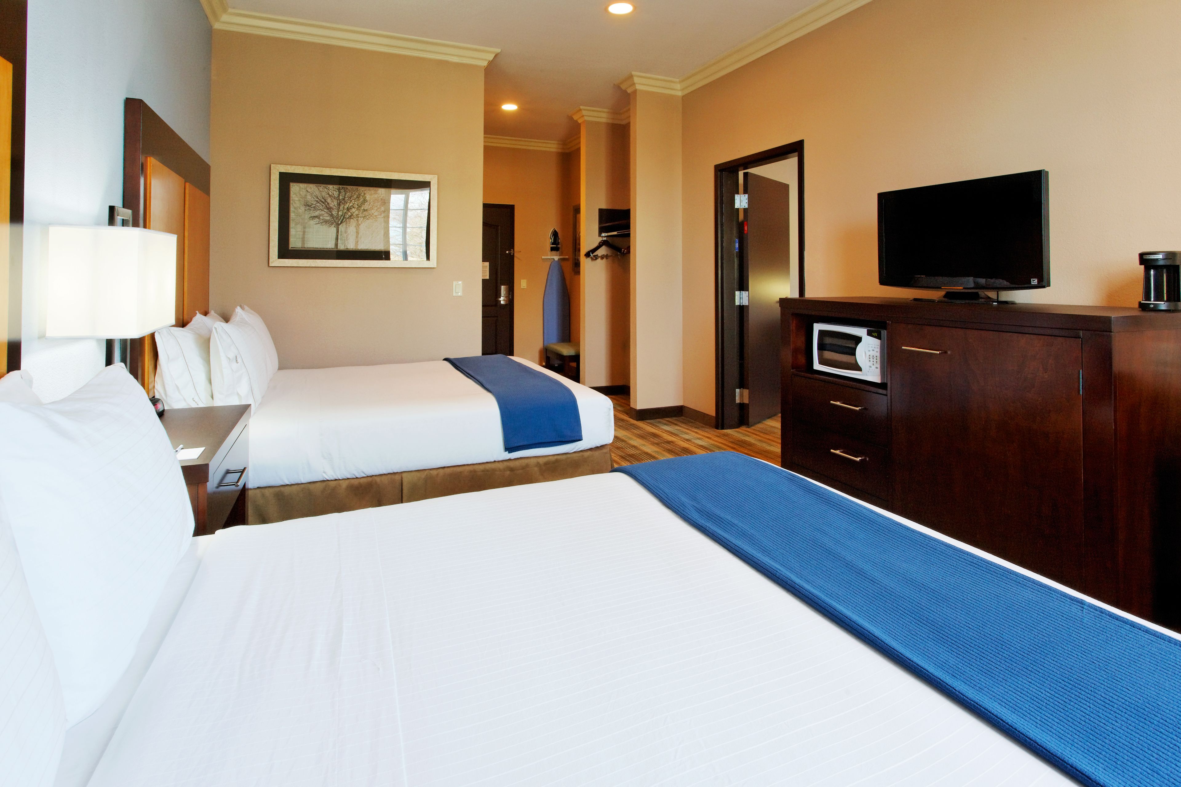 hypo-allergenic bedding, desk, laptop workspace, iron/ironing board