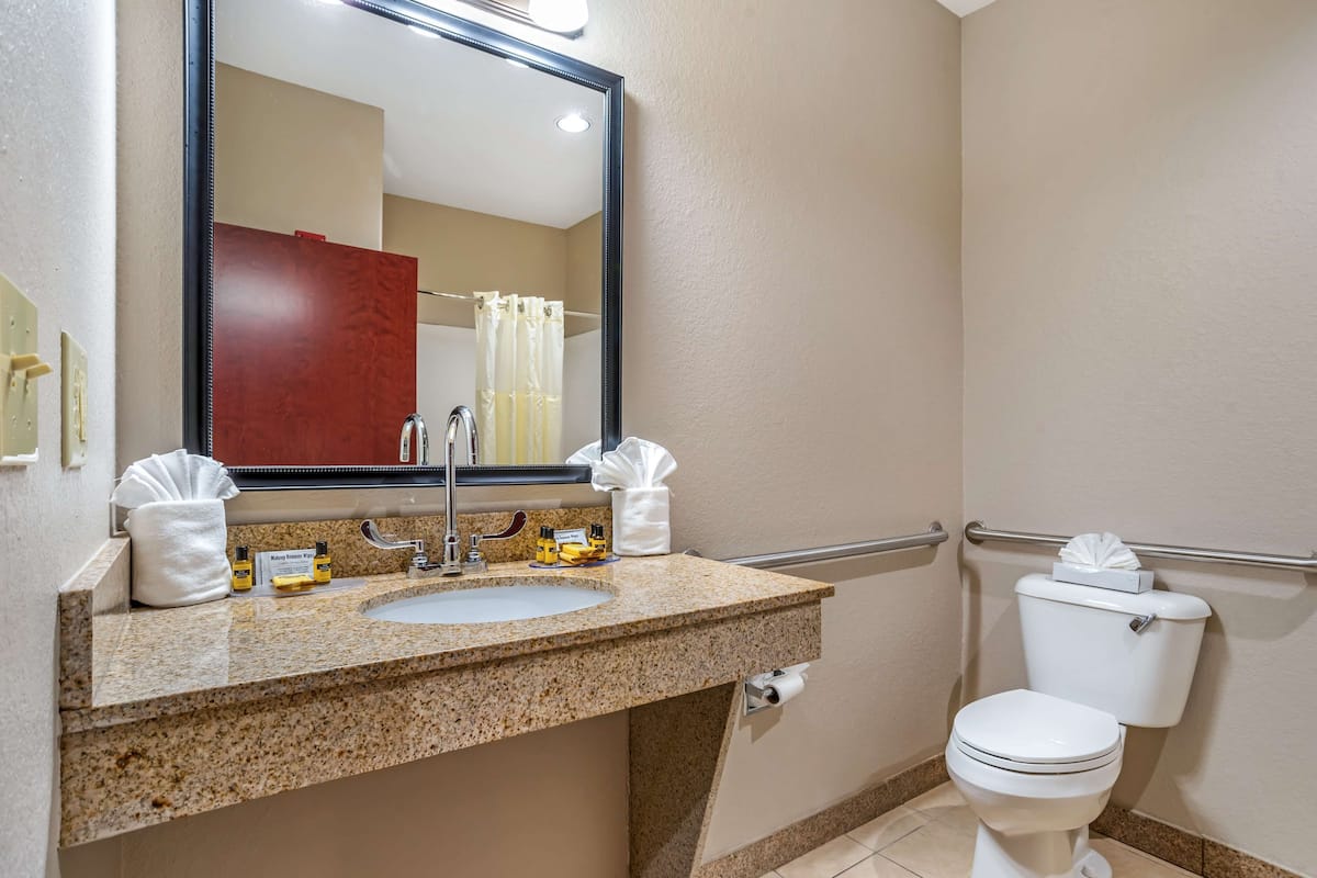 standard room, 2 queen beds, accessible, non smoking | bathroom | combined shower/bathtub, free toiletries, hair dryer, towels