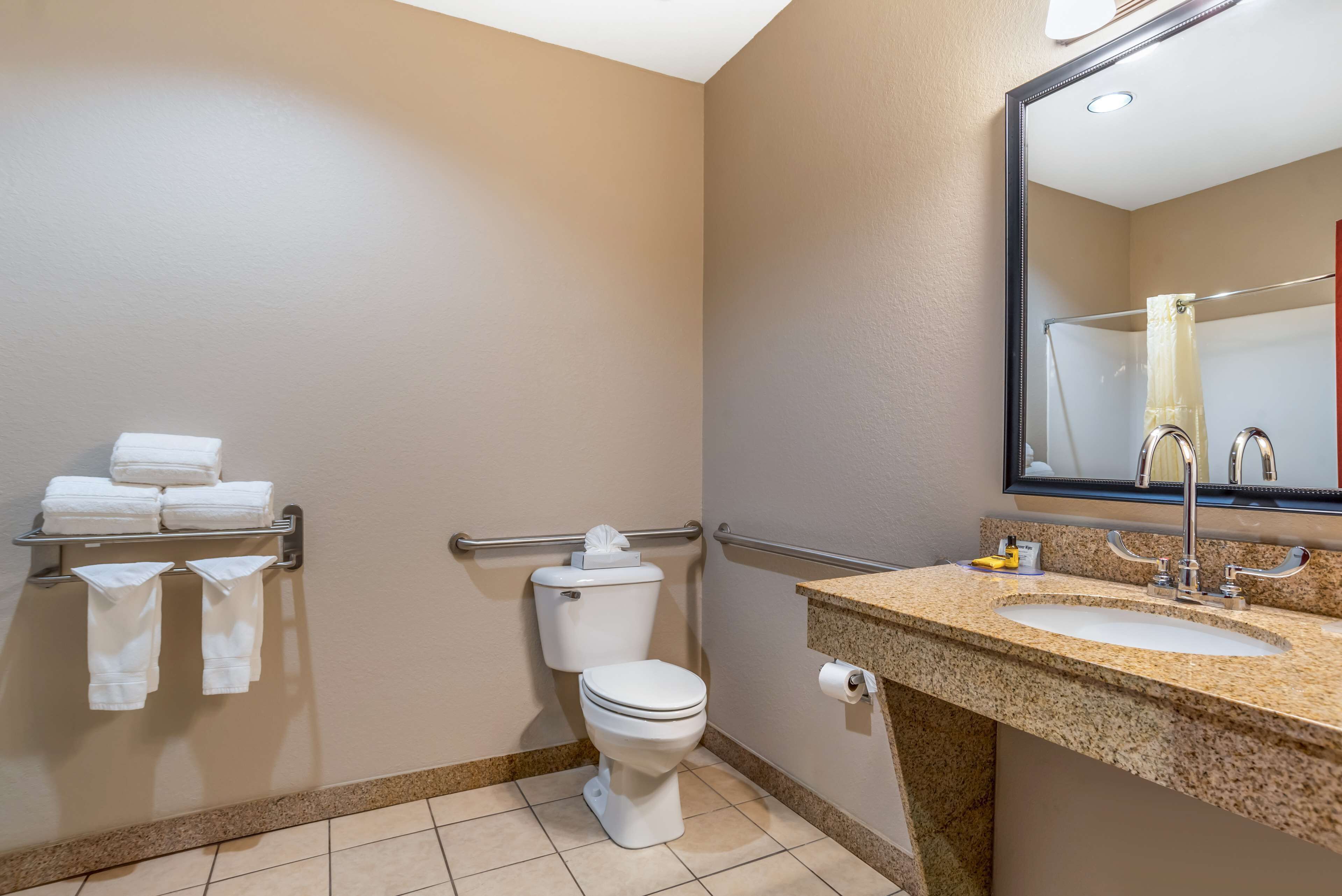 standard room, 1 king bed, accessible, non smoking | bathroom | combined shower/bathtub, free toiletries, hair dryer, towels