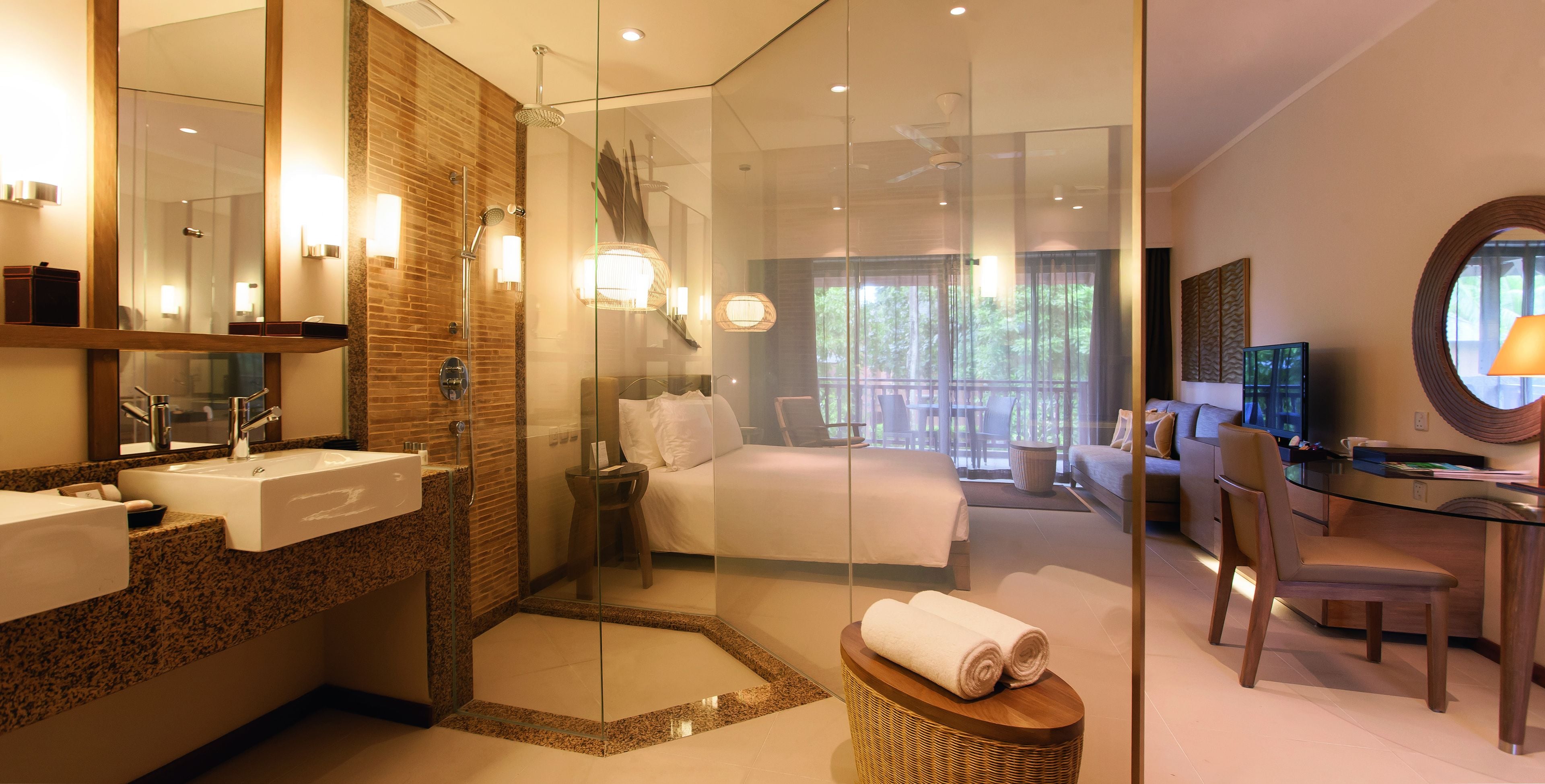 eco-friendly toiletries, hair dryer, bathrobes, slippers