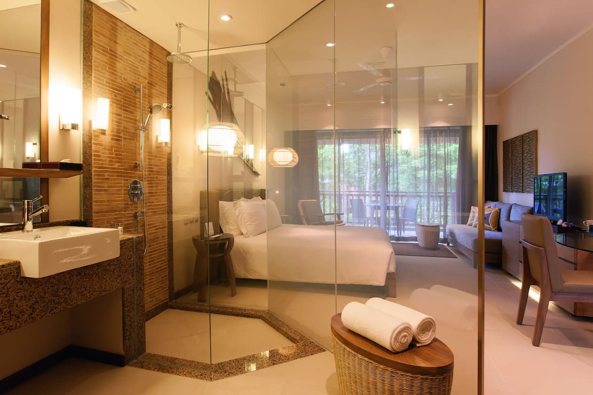 eco-friendly toiletries, hair dryer, bathrobes, slippers