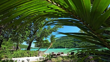 En la playa, playa de arena blanca, buceo y snorkel