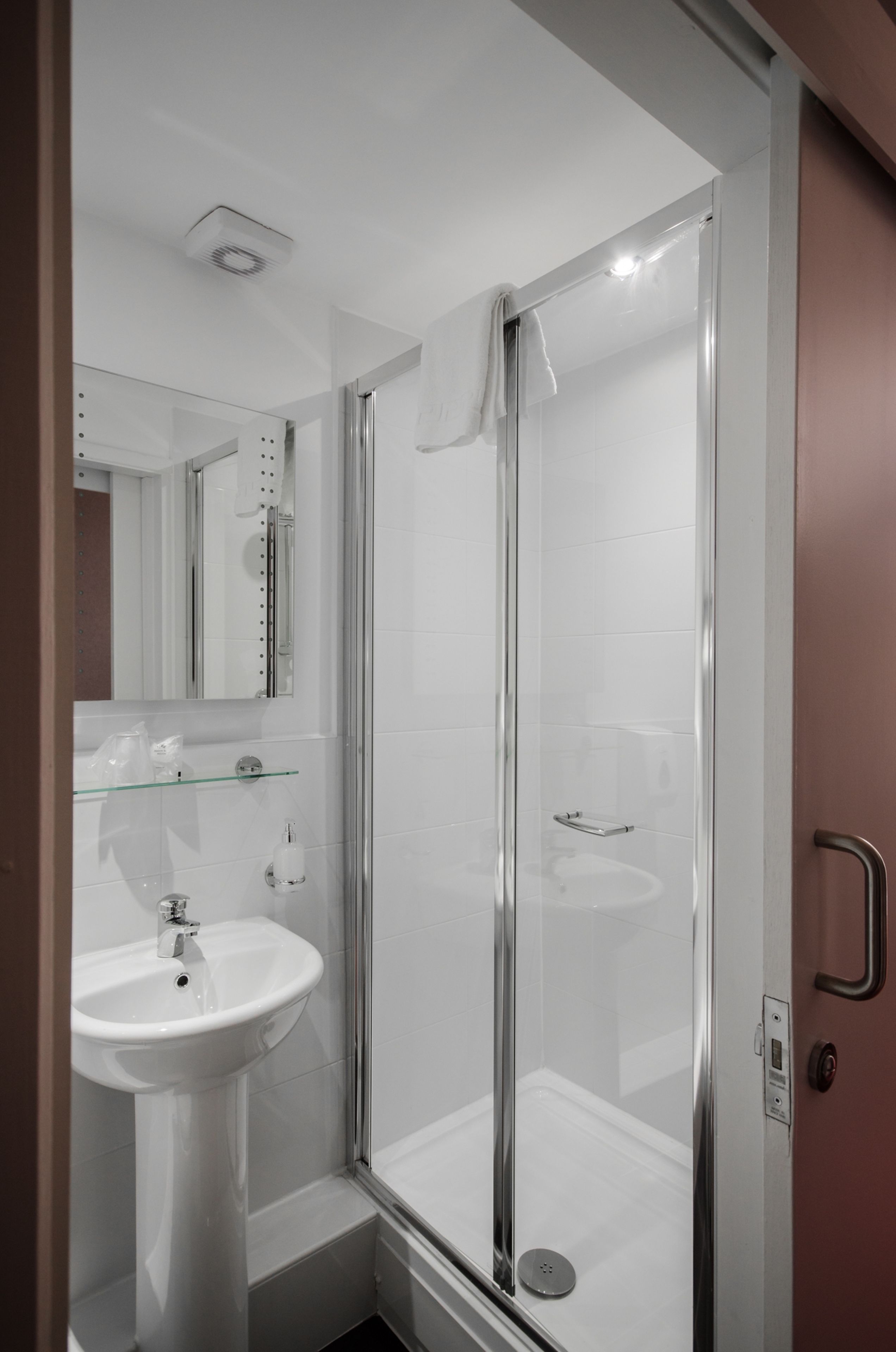 single room | bathroom | shower, hair dryer, towels