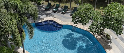 Outdoor pool, pool umbrellas