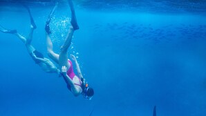 A person swimming underwater with a manta ray. - Anantara Kihavah Maldives Villas (Kihavah)