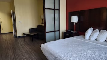 Pillowtop beds, desk, blackout drapes, iron/ironing board