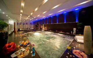 Sauna, hot tub, steam room, body treatments, hot stone massages, facials