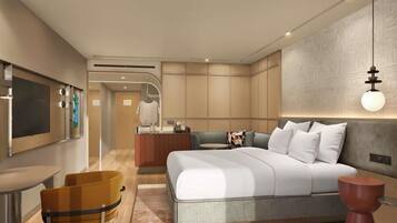 Minibar, brankas, meja kerja, dan setrika/meja setrika