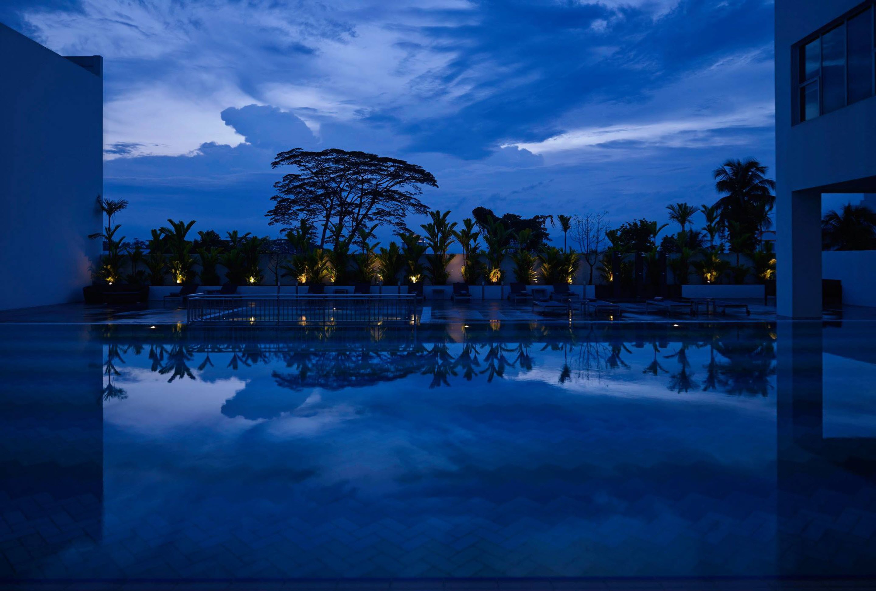 outdoor pool, pool loungers