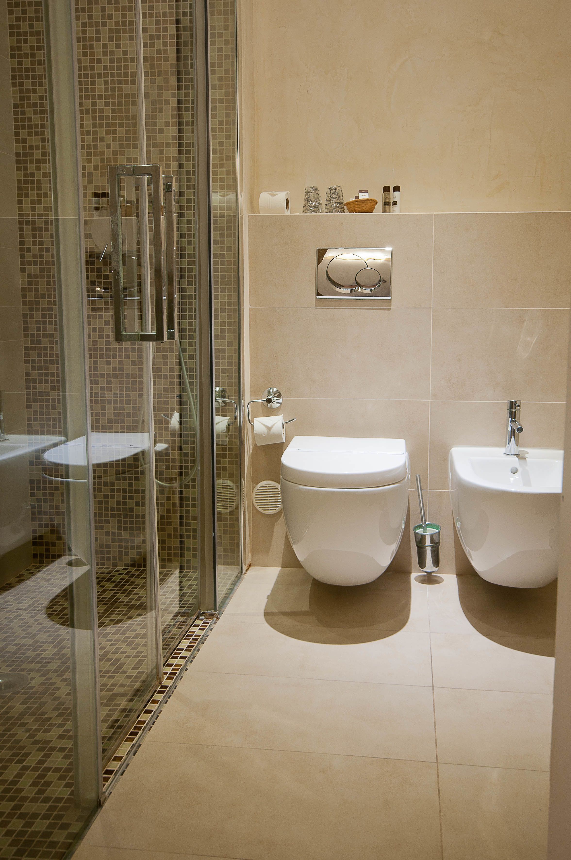 slippers, bidet, towels