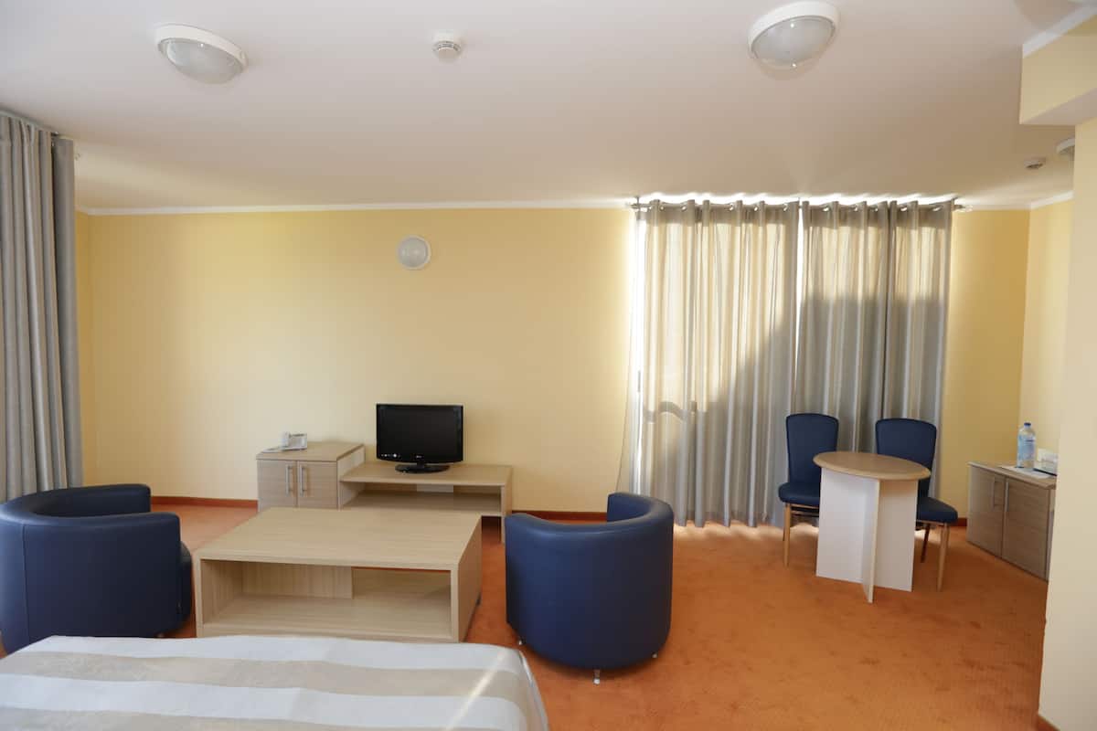 Familiekamer | Een minibar, een kluis op de kamer, babybedden, gratis wifi