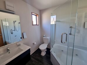 Estudio, 1 cama de matrimonio | Baño | Artículos de higiene personal ecológicos, secador de pelo y toallas