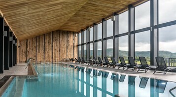 Indoor pool, open 9:00 AM to 10:00 PM, sun loungers
