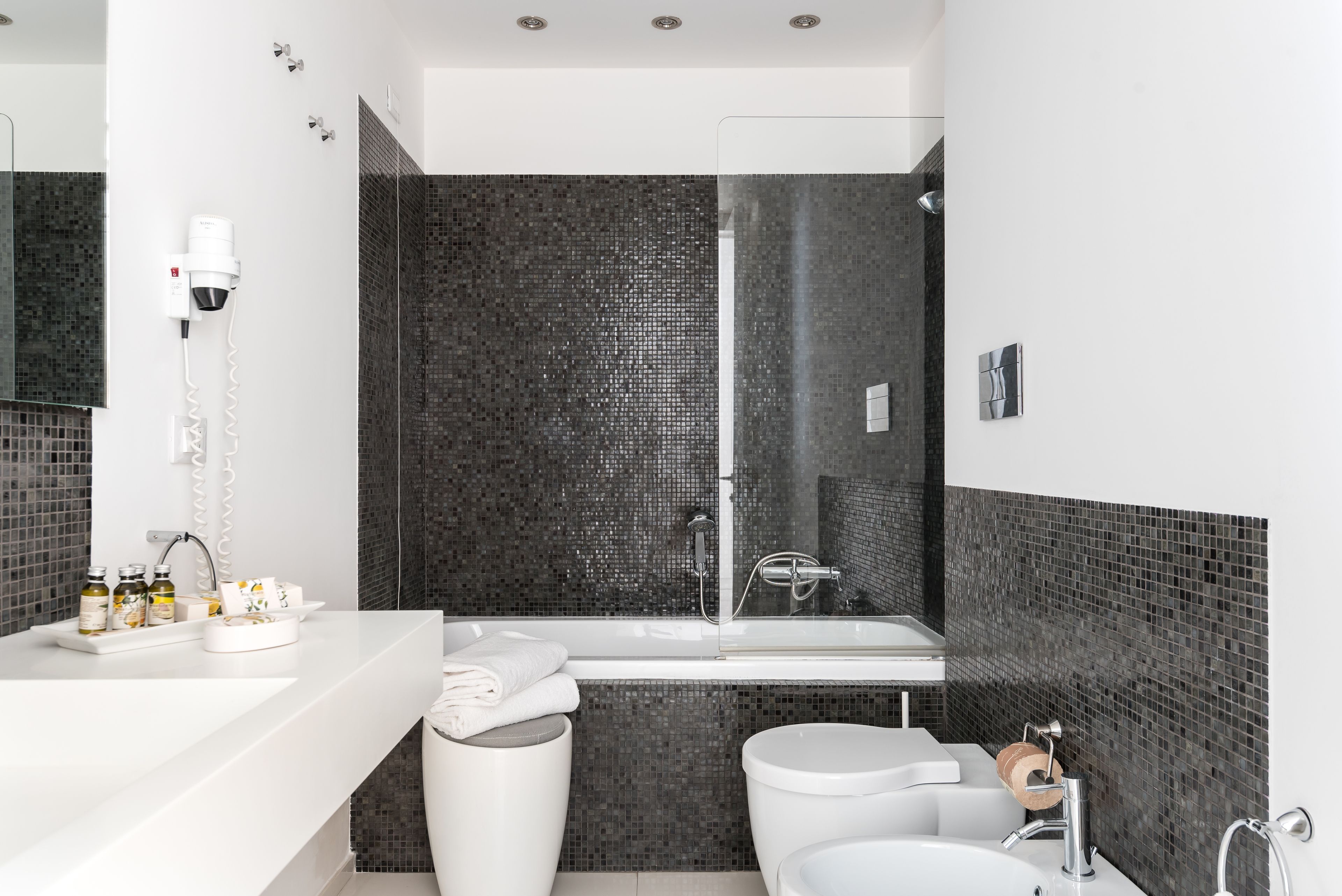 junior double or twin room | bathroom | designer toiletries, hair dryer, bidet, towels