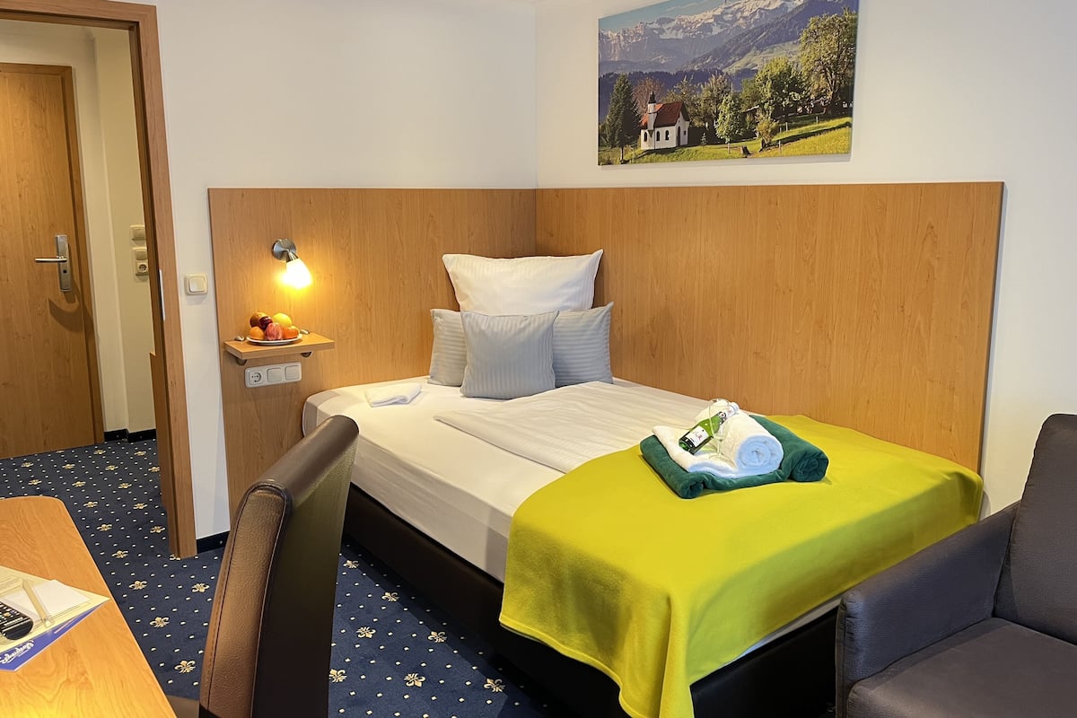 Phòng đơn tiện nghi đơn giản | Bộ đồ giường kháng dị ứng, minibar, két bảo mật tại phòng, bàn 