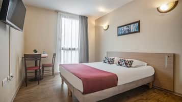 Premium bedding, desk, soundproofing, iron/ironing board