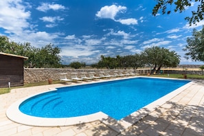 Outdoor pool, sun loungers