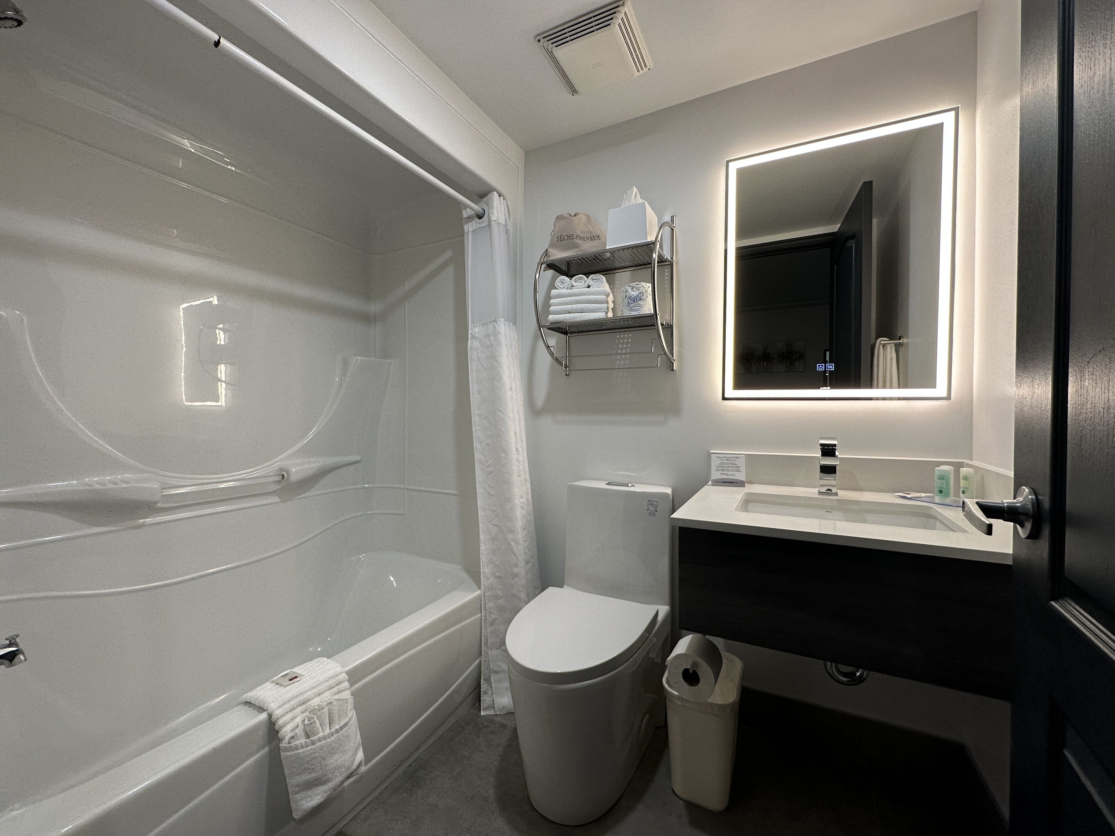 free toiletries, hair dryer, towels, soap