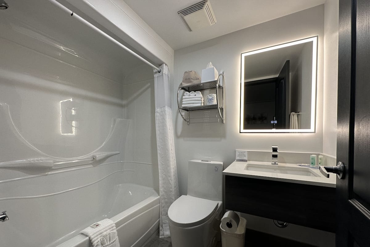 free toiletries, hair dryer, towels, soap