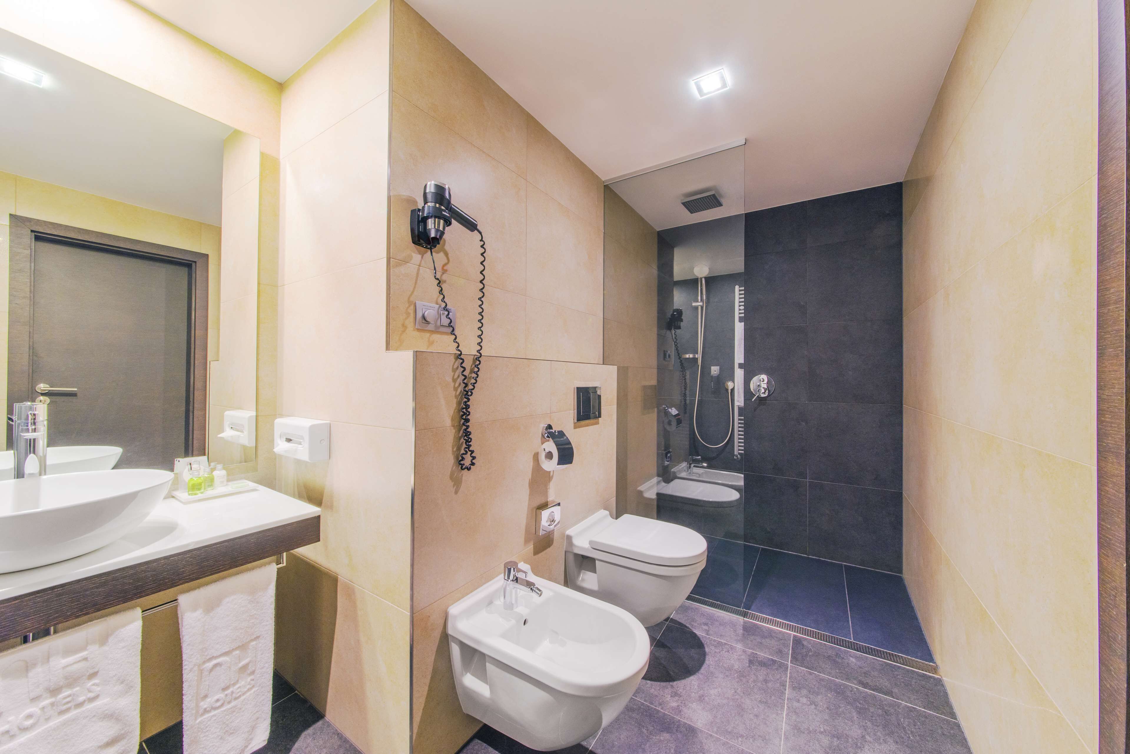 deep-soaking bathtub, rainfall showerhead, eco-friendly toiletries