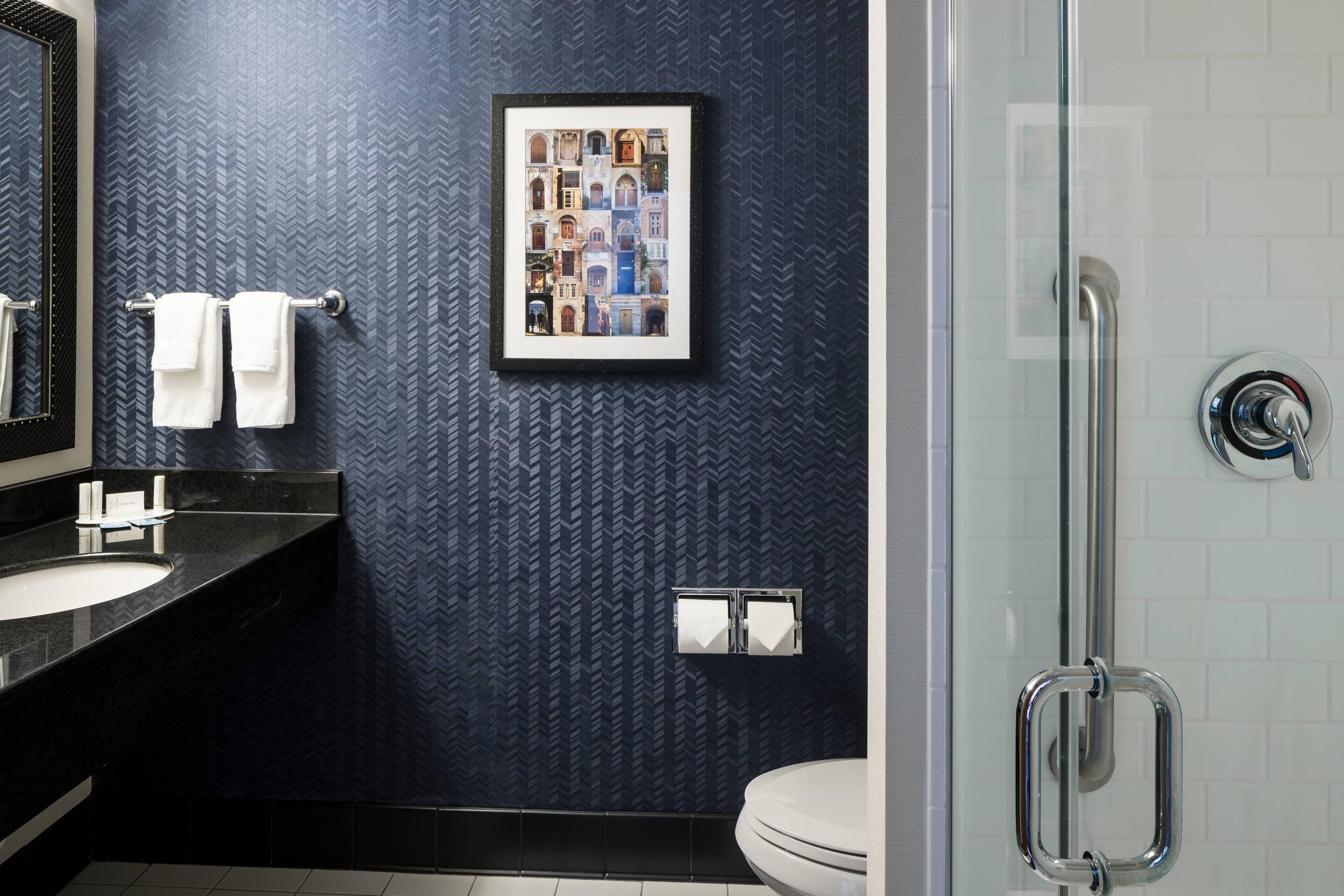 free toiletries, hair dryer, towels