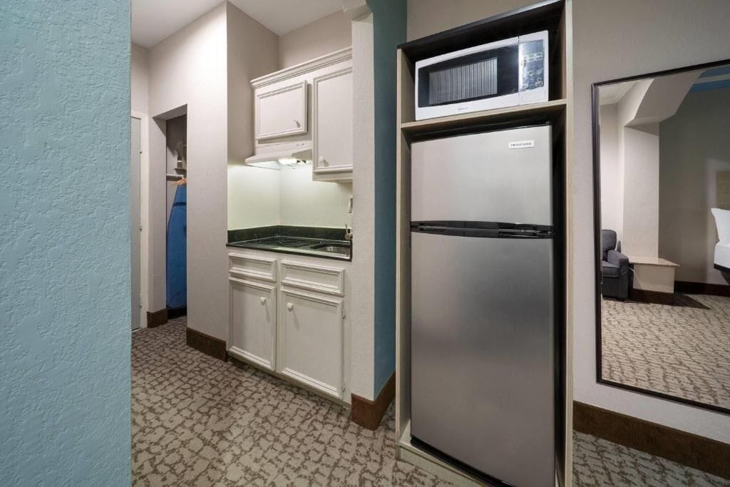 Fridge, microwave, stovetop
