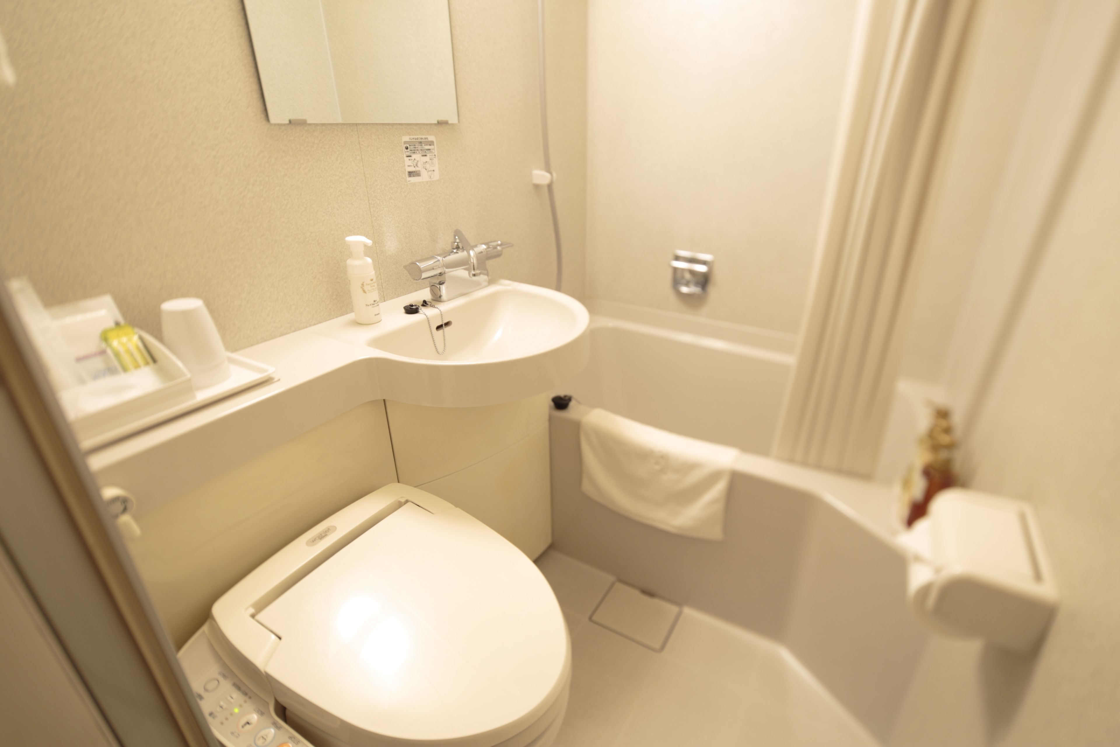 combined shower/bathtub, free toiletries, hair dryer, slippers