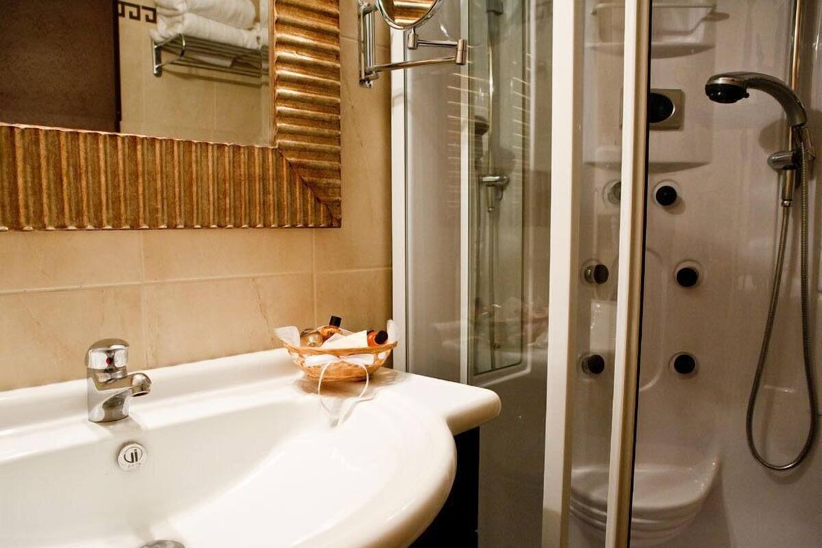 free toiletries, hair dryer, slippers, towels