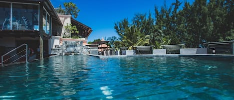 Outdoor pool, pool umbrellas