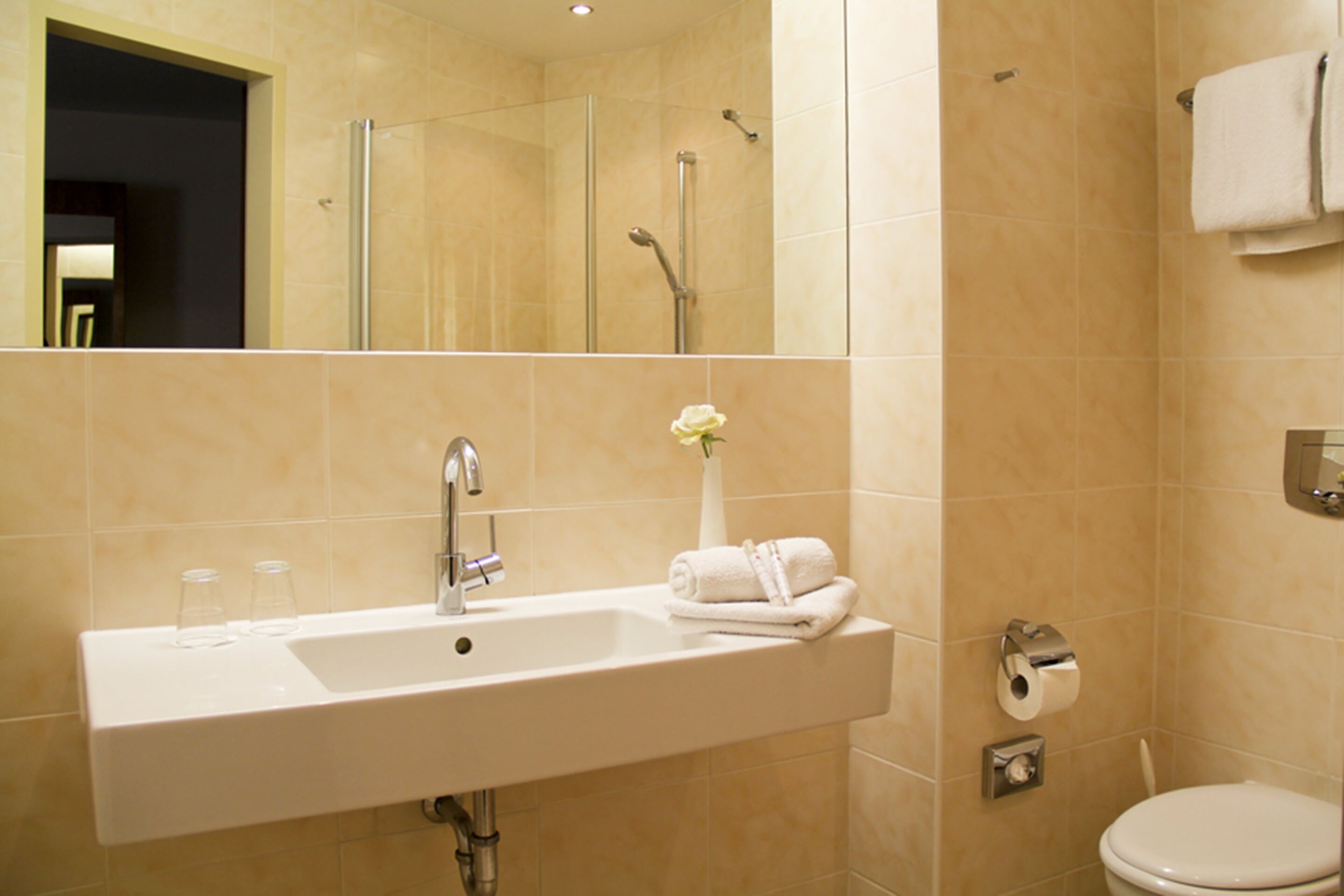 shower, eco-friendly toiletries, hair dryer, bathrobes