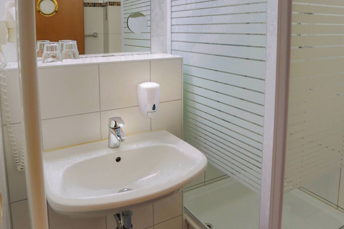 double room, city view | bathroom | shower, free toiletries, hair dryer, towels