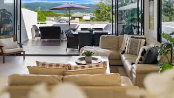 Penthouse | Living area | 32-inch LCD TV with cable channels, TV, DVD player