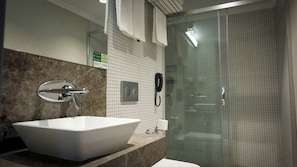 Shower, free toiletries, hair dryer, slippers