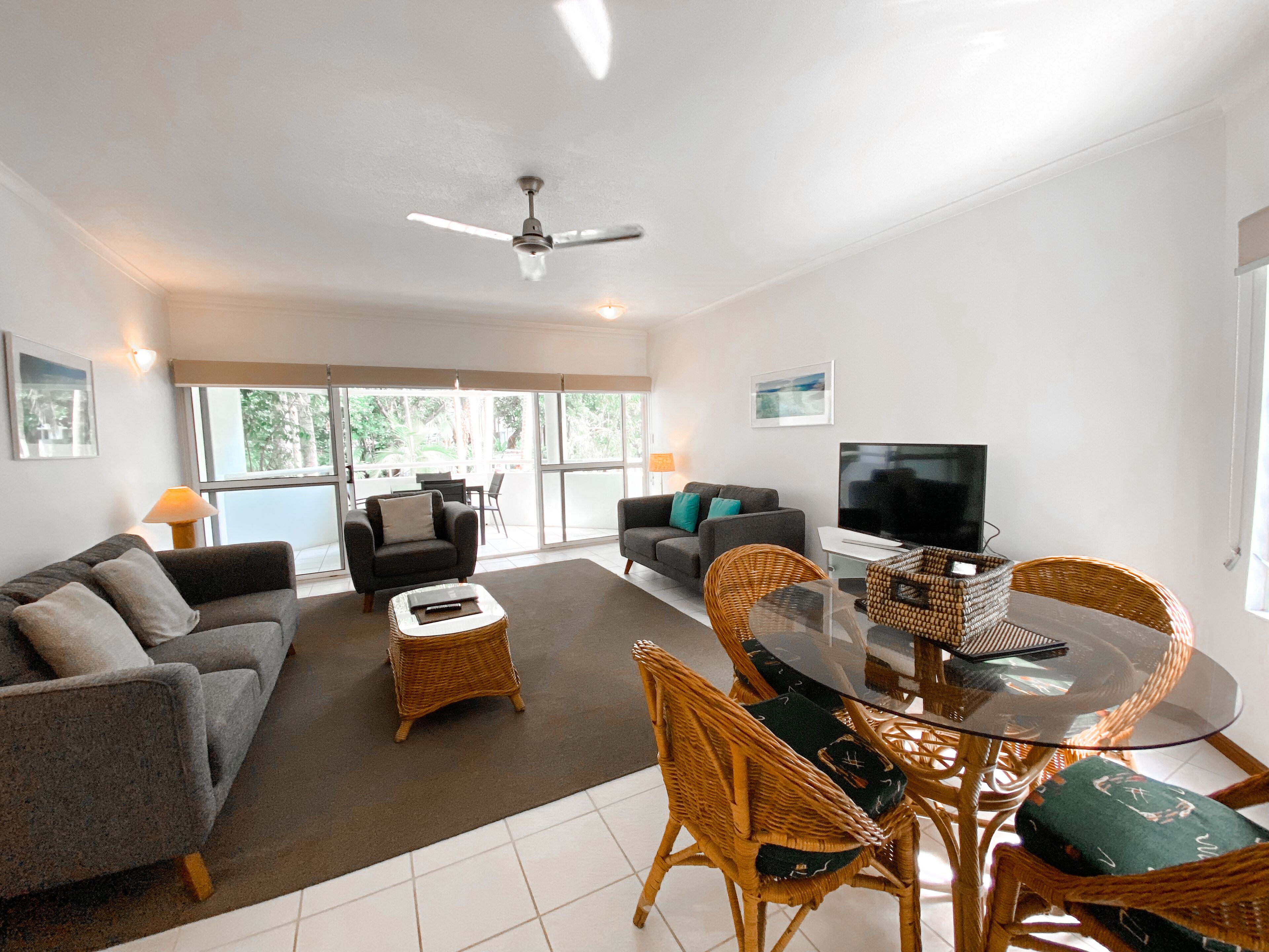 2 bed/2 bath balcony | living area | lcd tv