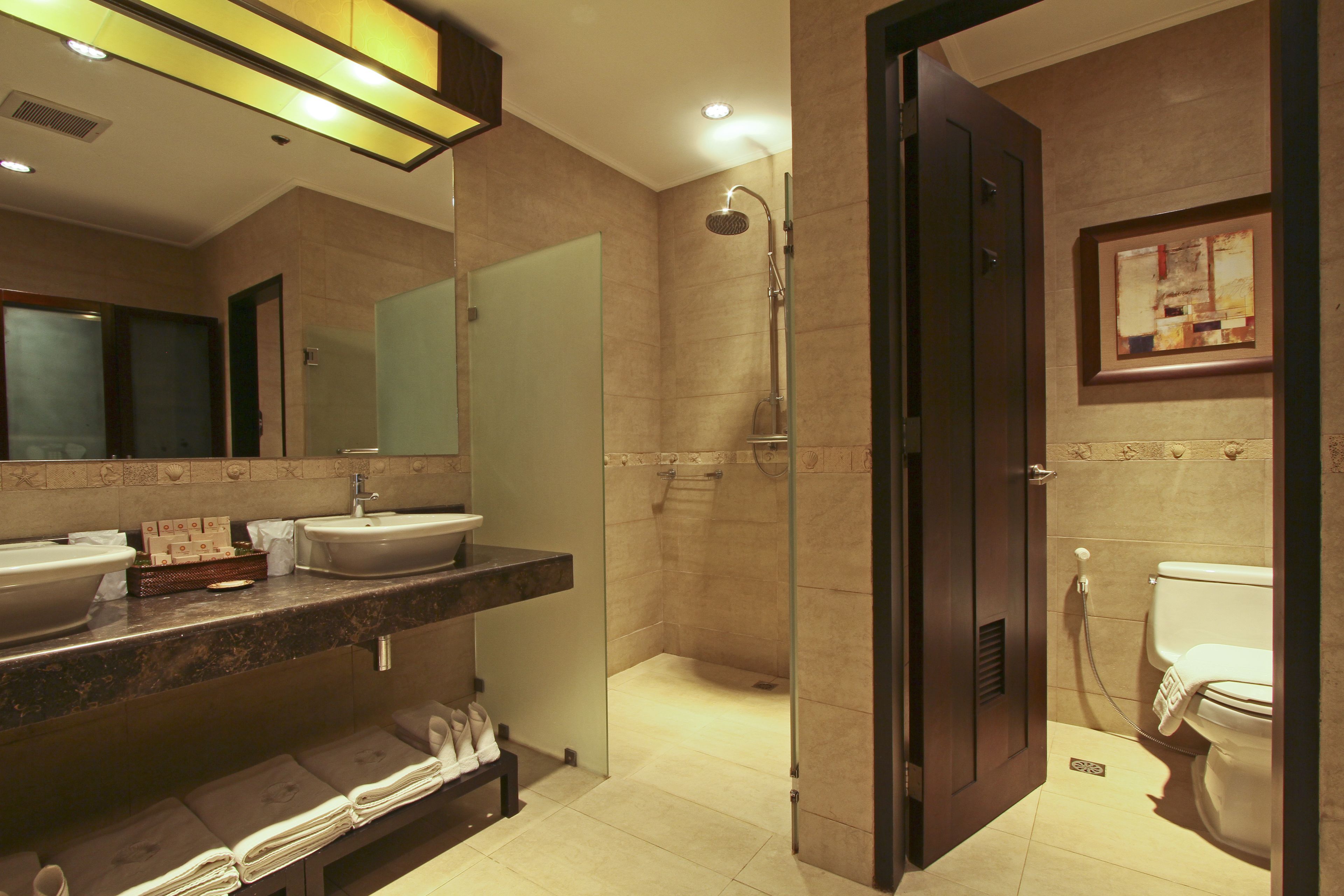 shower, rainfall showerhead, free toiletries, hair dryer