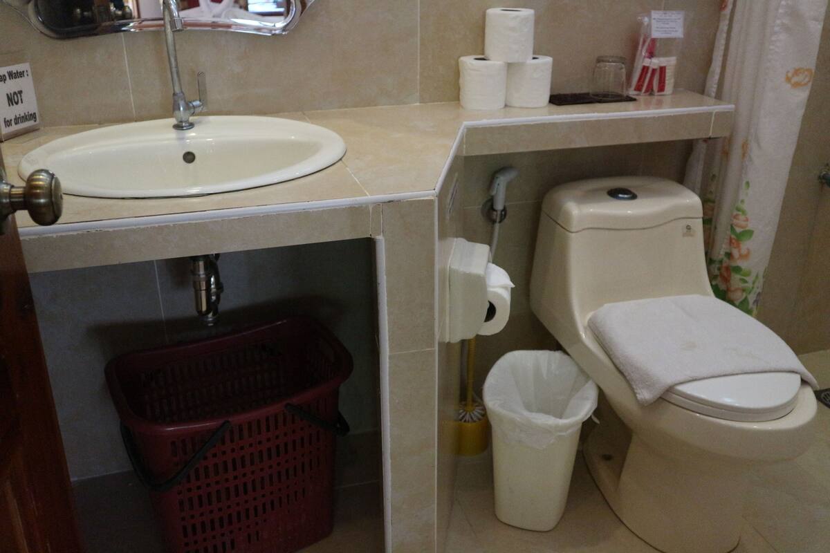 shower, rainfall showerhead, free toiletries, hair dryer